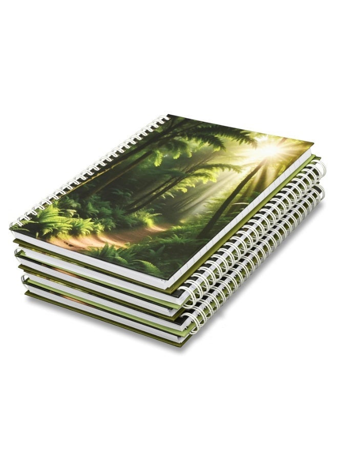 FIS® Double Loop Spiral Hard Cover Notebook, A5 Size(148x210mm), 96 Sheets, Single Line Ruling, White Paper, Packet of 5 Pieces, Green Forest Cover Design 3-FSNBSHCA596D3 - Image 1